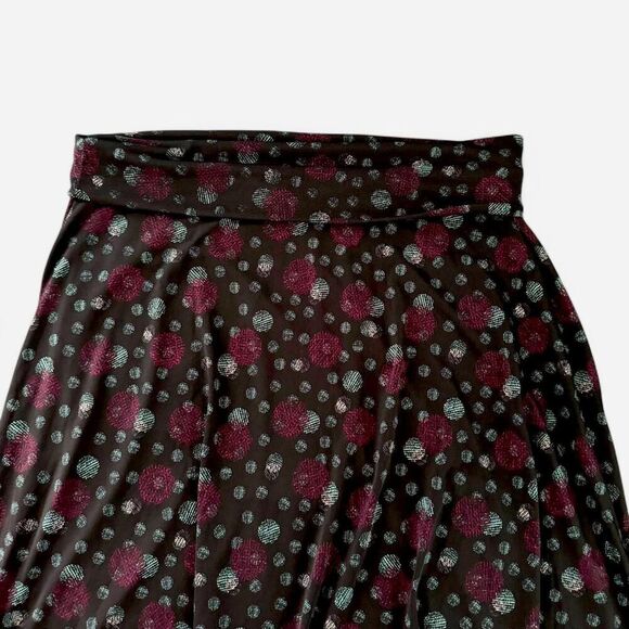 LulaRoe “Azure” Black Stretchy Bell Skirt with Purple and Teal Polka Dots - Picture 6 of 8